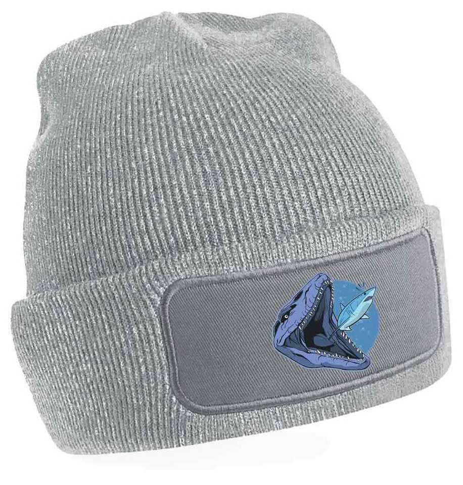 MyDesign24 Strickmütze für kalte Tage - Beanie mit Umschlag und Mosasaurus Print Dino Mütze Wintermütze für Männer, Frauen, Jungen und Mädchen i47 von MyDesign24