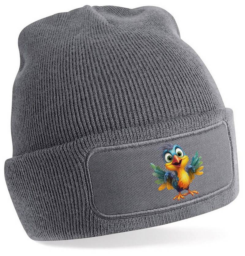 MyDesign24 Strickmütze für kalte Tage - Beanie mit Umschlag und Paradies Vogel Print Coole Papagei Vogel Mütze Wintermütze i271 von MyDesign24