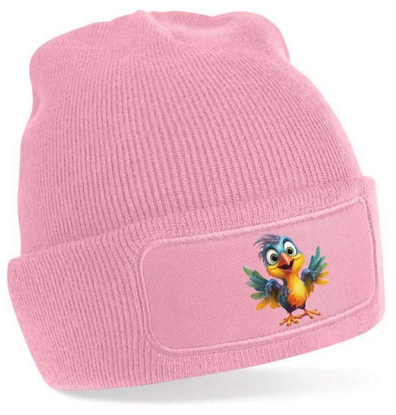 MyDesign24 Strickmütze für kalte Tage - Beanie mit Umschlag und Paradies Vogel Print Coole Papagei Vogel Mütze Wintermütze i271 von MyDesign24