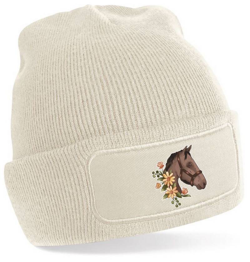 MyDesign24 Strickmütze für kalte Tage - Beanie mit Umschlag und Pferdekopf Print Coole Pferde Mütze Wintermütze i180 von MyDesign24