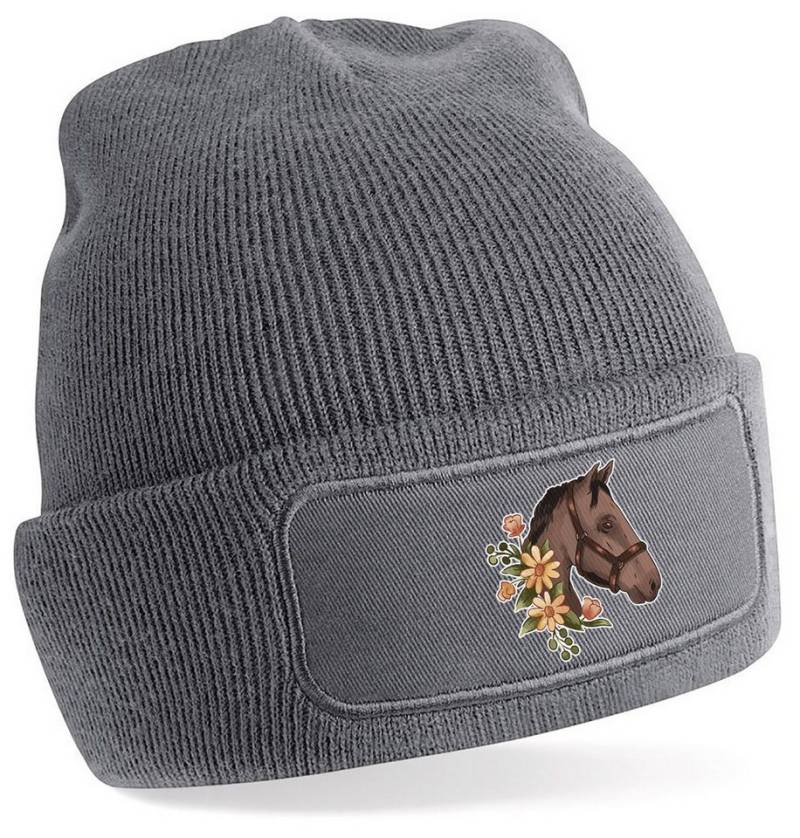 MyDesign24 Strickmütze für kalte Tage - Beanie mit Umschlag und Pferdekopf Print Coole Pferde Mütze Wintermütze i180 von MyDesign24