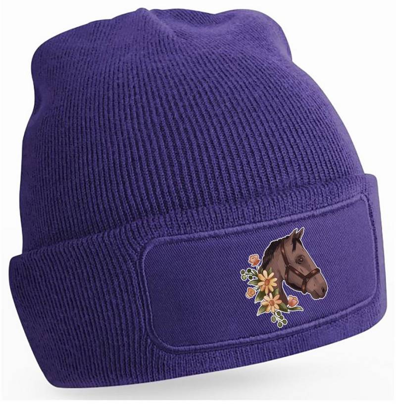 MyDesign24 Strickmütze für kalte Tage - Beanie mit Umschlag und Pferdekopf Print Coole Pferde Mütze Wintermütze i180 von MyDesign24