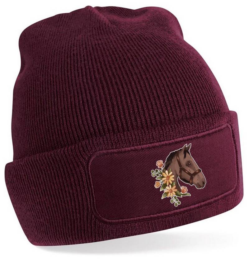 MyDesign24 Strickmütze für kalte Tage - Beanie mit Umschlag und Pferdekopf Print Coole Pferde Mütze Wintermütze i180 von MyDesign24