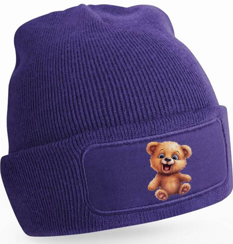 MyDesign24 Strickmütze für kalte Tage - Beanie mit Umschlag und Teddy Bär Print Coole Teddybär Mütze Wintermütze i268 von MyDesign24