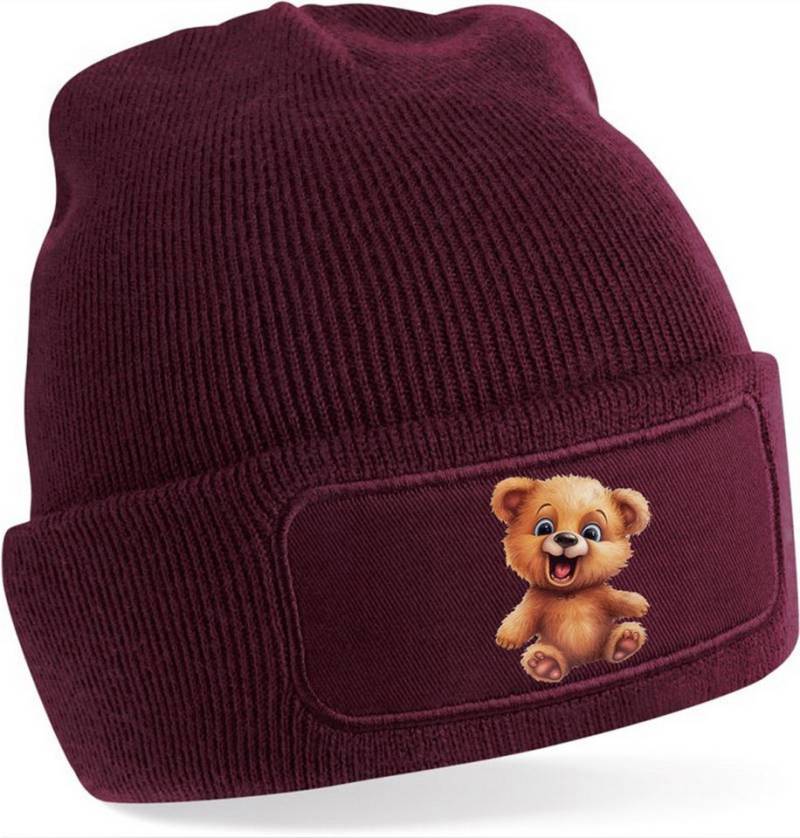 MyDesign24 Strickmütze für kalte Tage - Beanie mit Umschlag und Teddy Bär Print Coole Teddybär Mütze Wintermütze i268 von MyDesign24