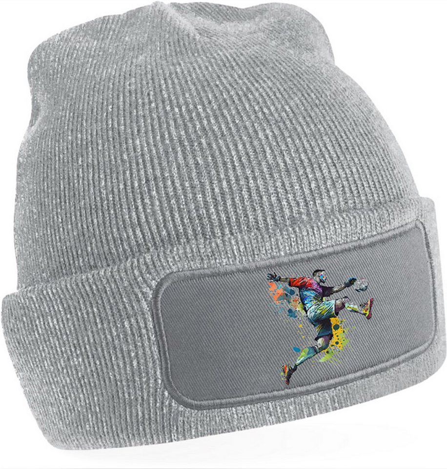 MyDesign24 Strickmütze für kalte Tage - Beanie mit Umschlag und Torwart Fussball Print Fußball Mütze Wintermütze für Männer, Frauen, Jungen und Mädchen i476 von MyDesign24