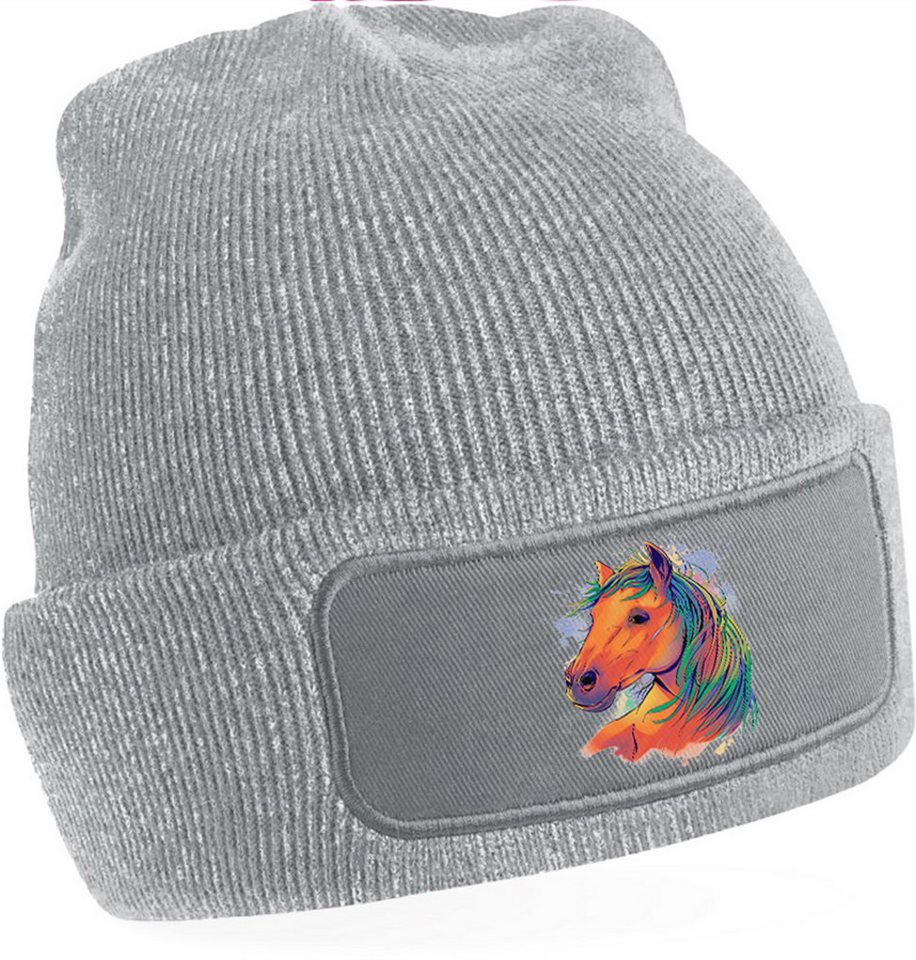 MyDesign24 Strickmütze für kalte Tage - Beanie mit Umschlag und buntem Pferde Print Pferde Mütze Wintermütze für Männer, Frauen, Jungen und Mädchen i167 von MyDesign24
