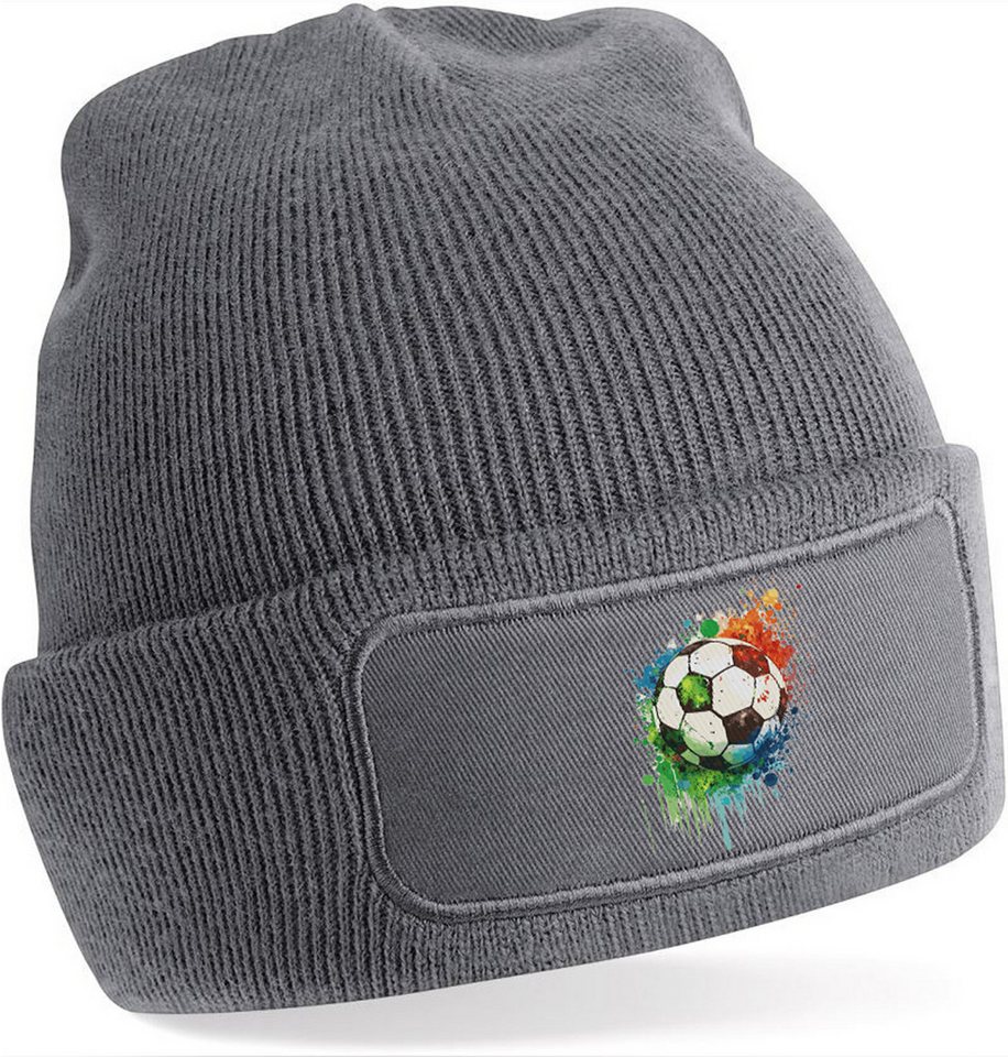 MyDesign24 Strickmütze für kalte Tage - Beanie mit Umschlag und stylischem Fussball Print Fußball Mütze Wintermütze für Männer, Frauen, Jungen und Mädchen i475 von MyDesign24