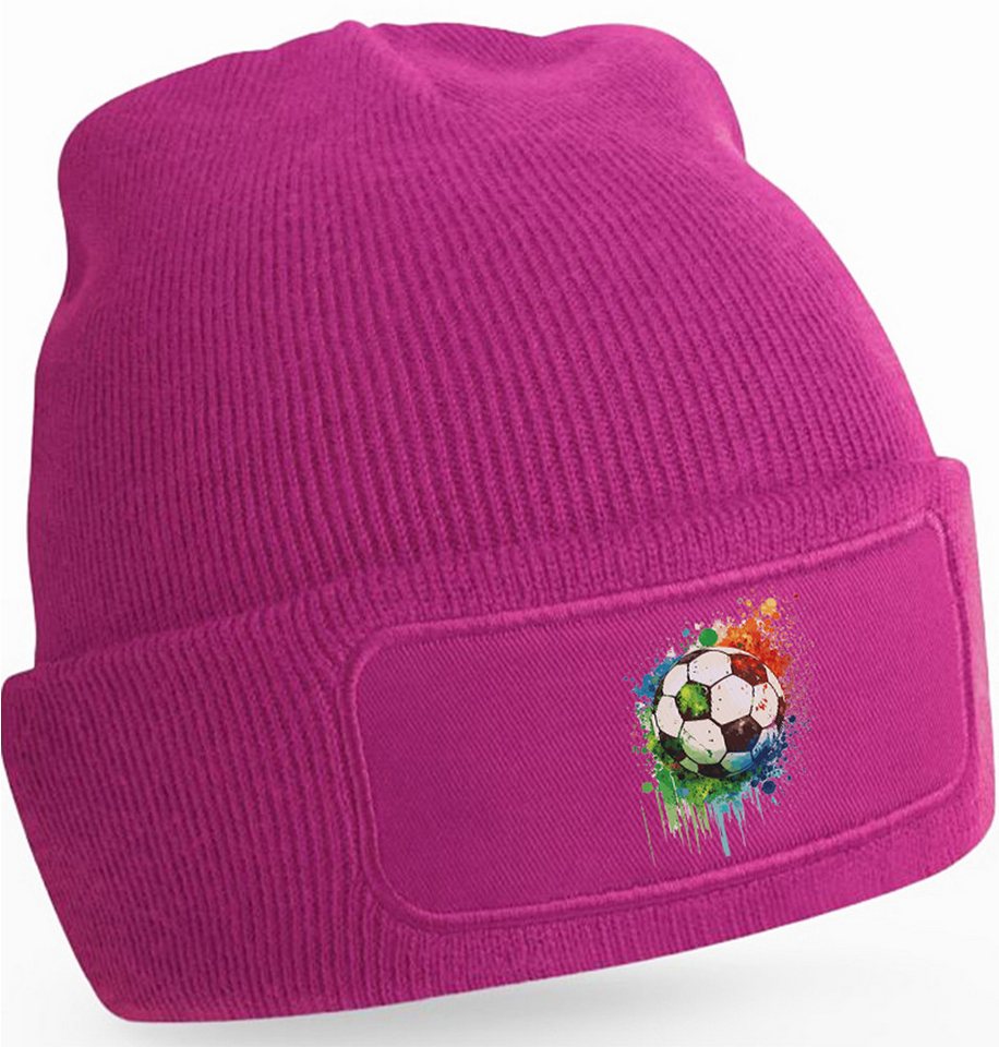 MyDesign24 Strickmütze für kalte Tage - Beanie mit Umschlag und stylischem Fussball Print Fußball Mütze Wintermütze für Männer, Frauen, Jungen und Mädchen i475 von MyDesign24
