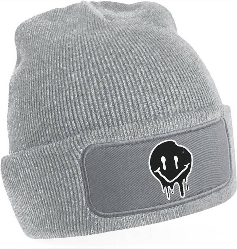MyDesign24 Strickmütze für kalte Tage - Beanie mit Umschlag und stylischem Gesicht Print Coole Mütze Wintermütze für Männer, Frauen, Jungen und Mädchen i292 von MyDesign24