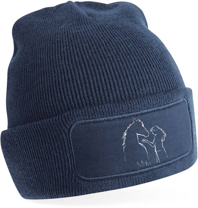 MyDesign24 Strickmütze für kalte Tage - Beanie mit Umschlag und stylischem Pferde Print Pferde Mütze Wintermütze für Männer, Frauen, Jungen und Mädchen i139 von MyDesign24