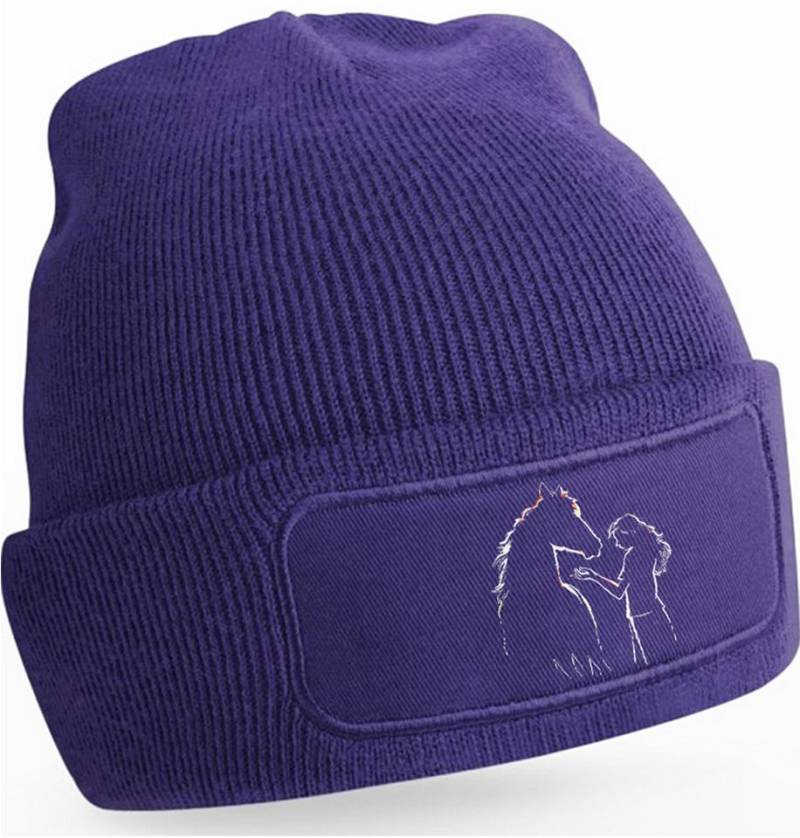 MyDesign24 Strickmütze für kalte Tage - Beanie mit Umschlag und stylischem Pferde Print Pferde Mütze Wintermütze für Männer, Frauen, Jungen und Mädchen i139 von MyDesign24
