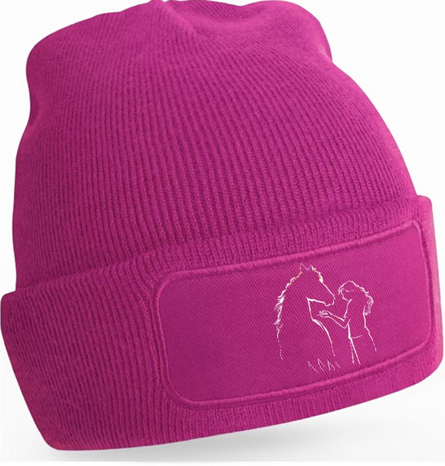 MyDesign24 Strickmütze für kalte Tage - Beanie mit Umschlag und stylischem Pferde Print Pferde Mütze Wintermütze für Männer, Frauen, Jungen und Mädchen i139 von MyDesign24