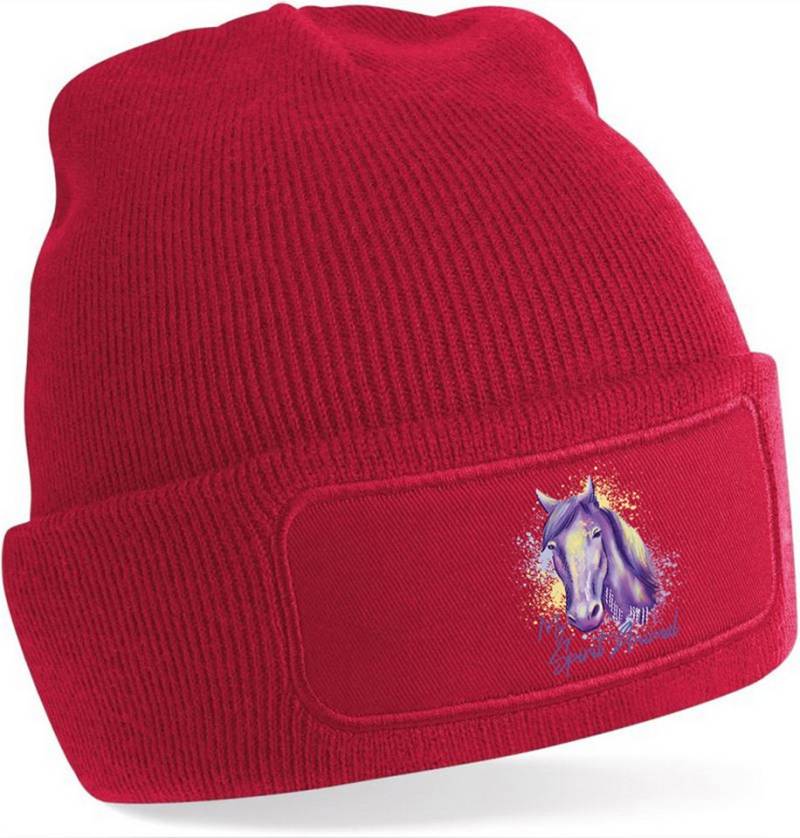 MyDesign24 Strickmütze für kalte Tage - Beanie mit Umschlag und stylischem Pferde Print Pferde Mütze Wintermütze für Männer, Frauen, Jungen und Mädchen i158 von MyDesign24