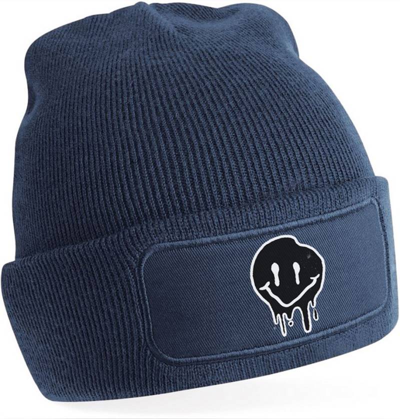 MyDesign24 Strickmütze für kalte Tage - Beanie mit Umschlag und stylischem Gesicht Print Coole Mütze Wintermütze für Männer, Frauen, Jungen und Mädchen i292 von MyDesign24