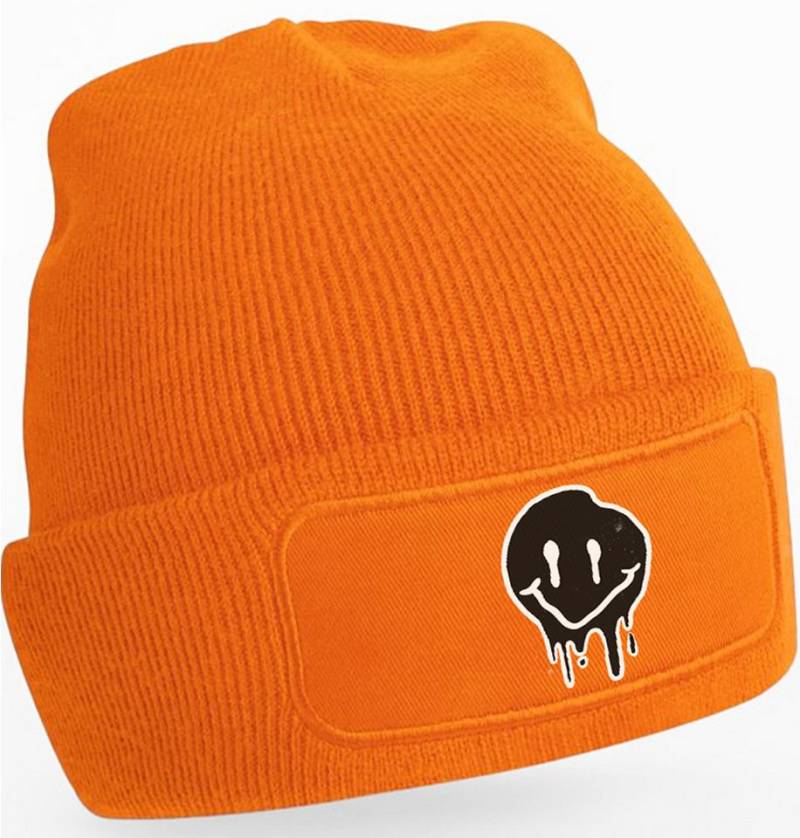 MyDesign24 Strickmütze für kalte Tage - Beanie mit Umschlag und stylischem Gesicht Print Coole Mütze Wintermütze für Männer, Frauen, Jungen und Mädchen i292 von MyDesign24