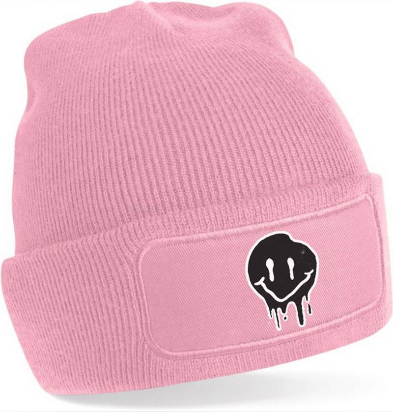 MyDesign24 Strickmütze für kalte Tage - Beanie mit Umschlag und stylischem Gesicht Print Coole Mütze Wintermütze für Männer, Frauen, Jungen und Mädchen i292 von MyDesign24