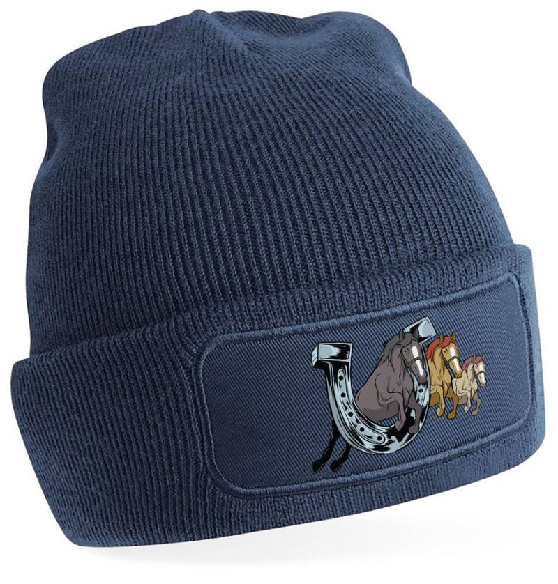 MyDesign24 Strickmütze für kalte Tage - Beanie mit springenden Pferden Print Coole Pferde Mütze Wintermütze i145 von MyDesign24