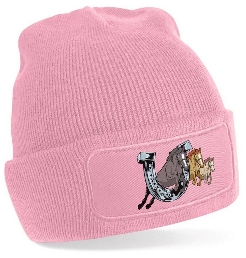 MyDesign24 Strickmütze für kalte Tage - Beanie mit springenden Pferden Print Coole Pferde Mütze Wintermütze i145 von MyDesign24