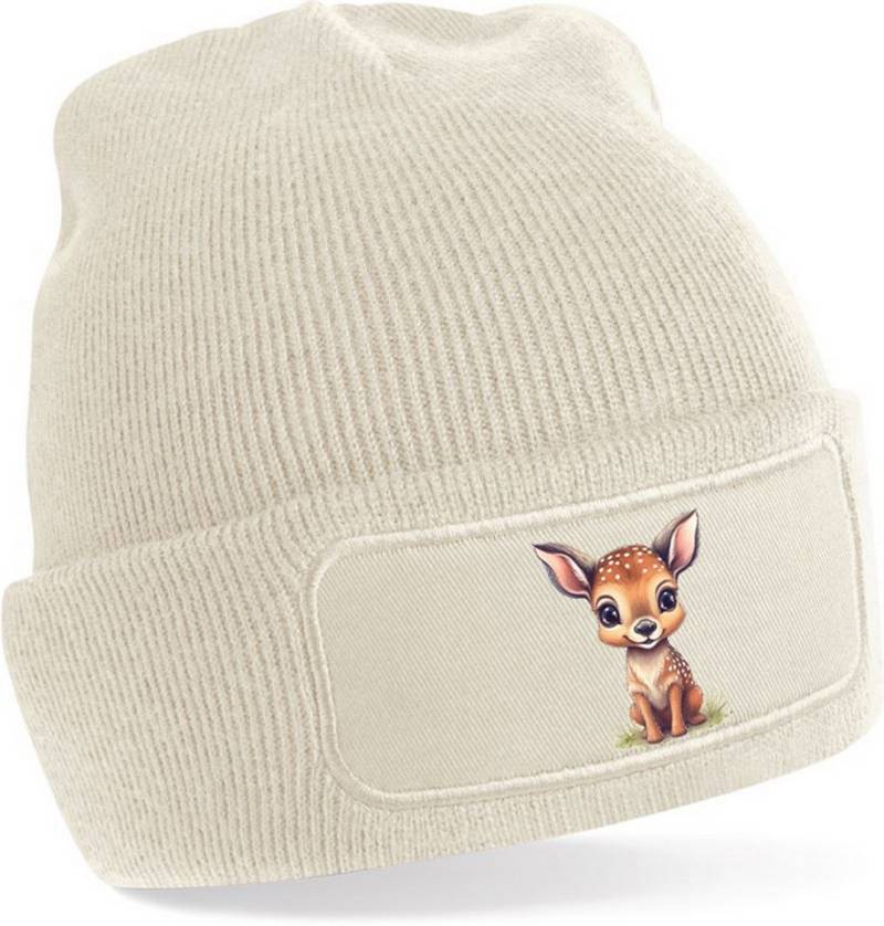MyDesign24 Strickmütze mit niedlichem Reh print - Beanie mit Umschlag Wildtier Mütze Wintermütze für Männer, Frauen, Jungen und Mädchen i269 von MyDesign24