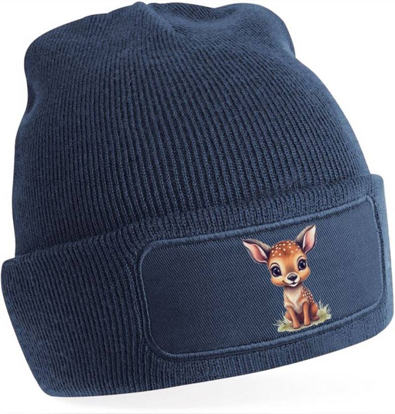 MyDesign24 Strickmütze mit niedlichem Reh print - Beanie mit Umschlag Wildtier Mütze Wintermütze für Männer, Frauen, Jungen und Mädchen i269 von MyDesign24