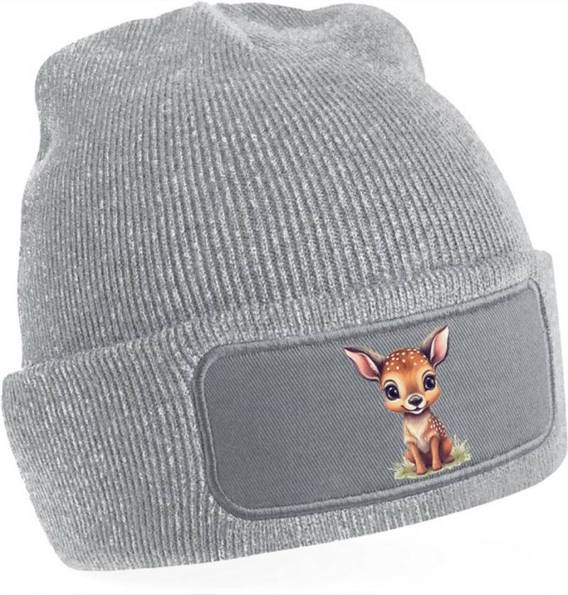 MyDesign24 Strickmütze mit niedlichem Reh print - Beanie mit Umschlag Wildtier Mütze Wintermütze für Männer, Frauen, Jungen und Mädchen i269 von MyDesign24