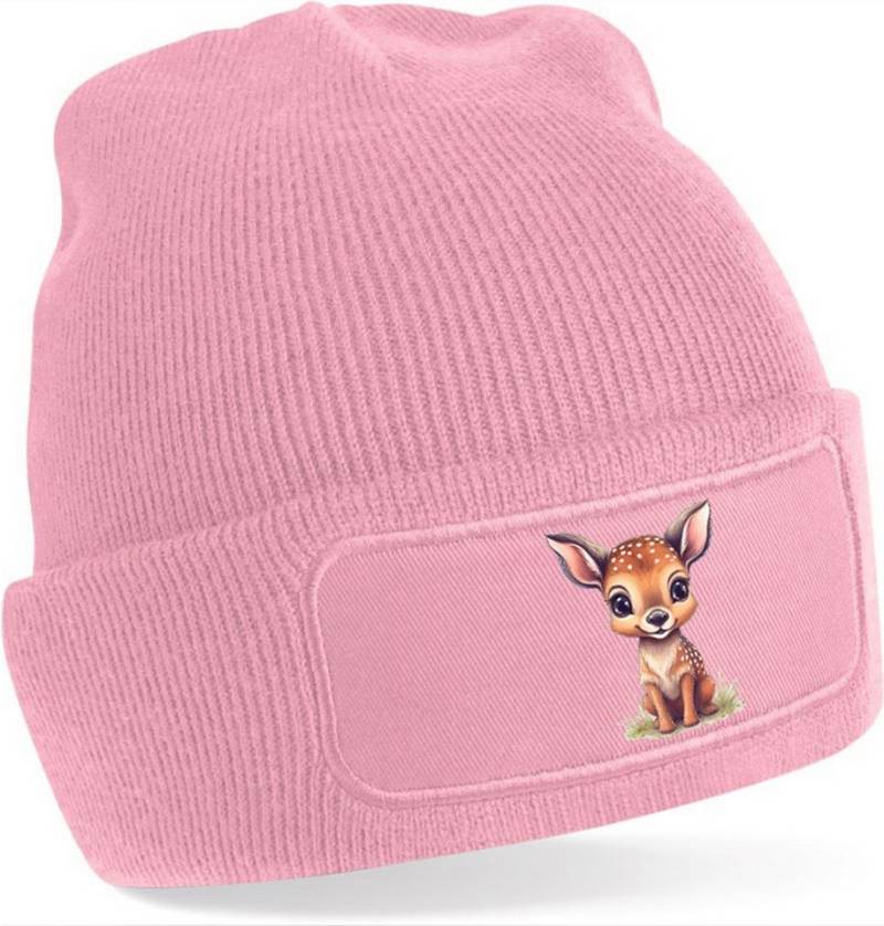 MyDesign24 Strickmütze mit niedlichem Reh print - Beanie mit Umschlag Wildtier Mütze Wintermütze für Männer, Frauen, Jungen und Mädchen i269 von MyDesign24