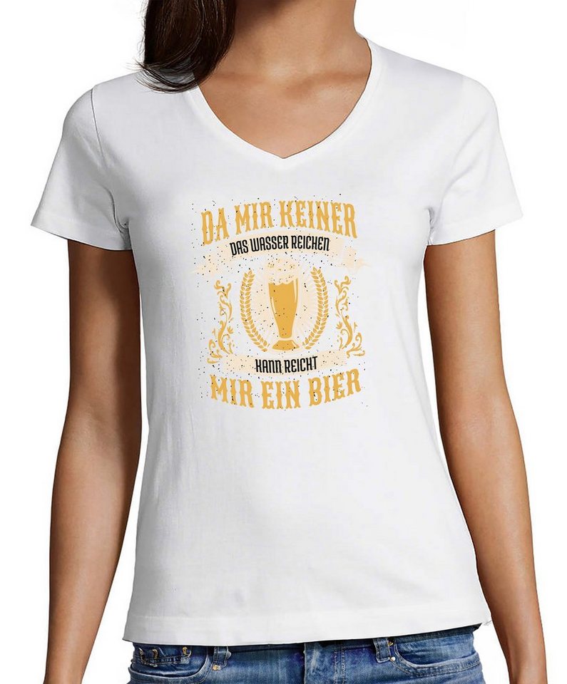 MyDesign24 T-Shirt Damen Oktoberfest T-Shirt - Reicht mir ein Bier V-Ausschnitt Print Shirt Slim Fit, i308 von MyDesign24