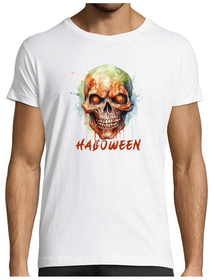 MyDesign24 T-Shirt Herren Halloween Shirt bedrohlicher Schädel in lebendigen Farben Gruseliges Halloween Schädel Regular Fit i457 von MyDesign24
