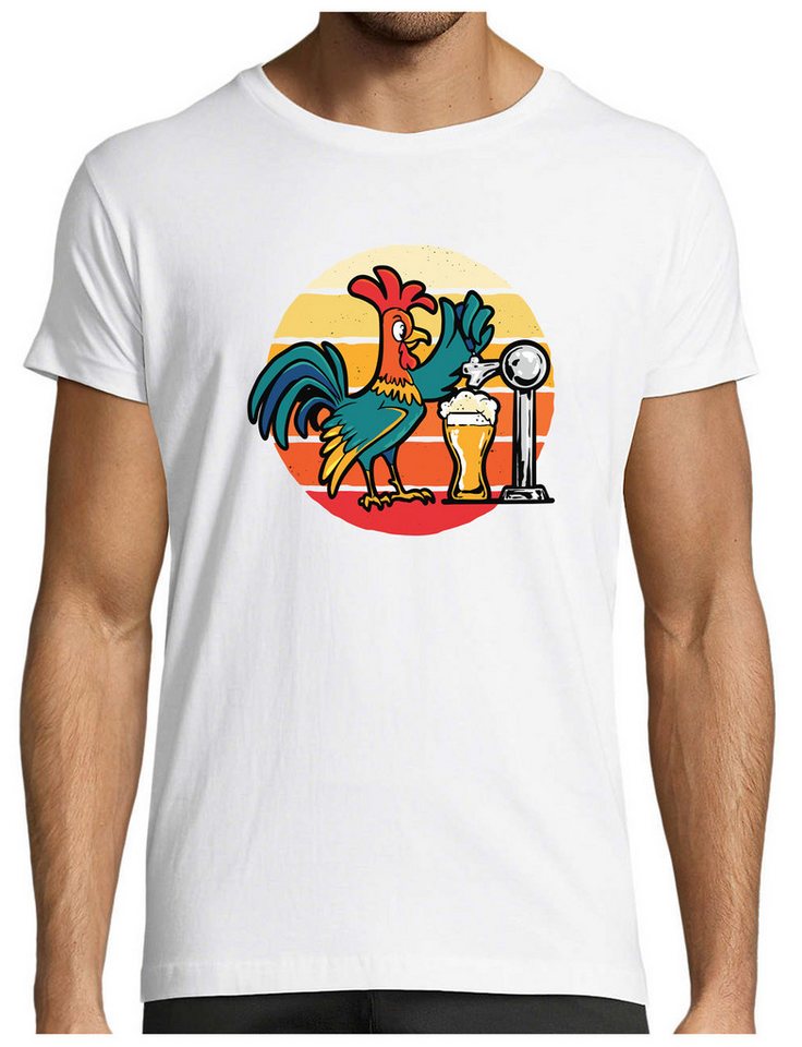 MyDesign24 T-Shirt Herren Print Shirt - Bier Zapfender Hahn Baumwollshirt „Bierzapfener Hahn“ Brustprint Regular Fit i368 von MyDesign24