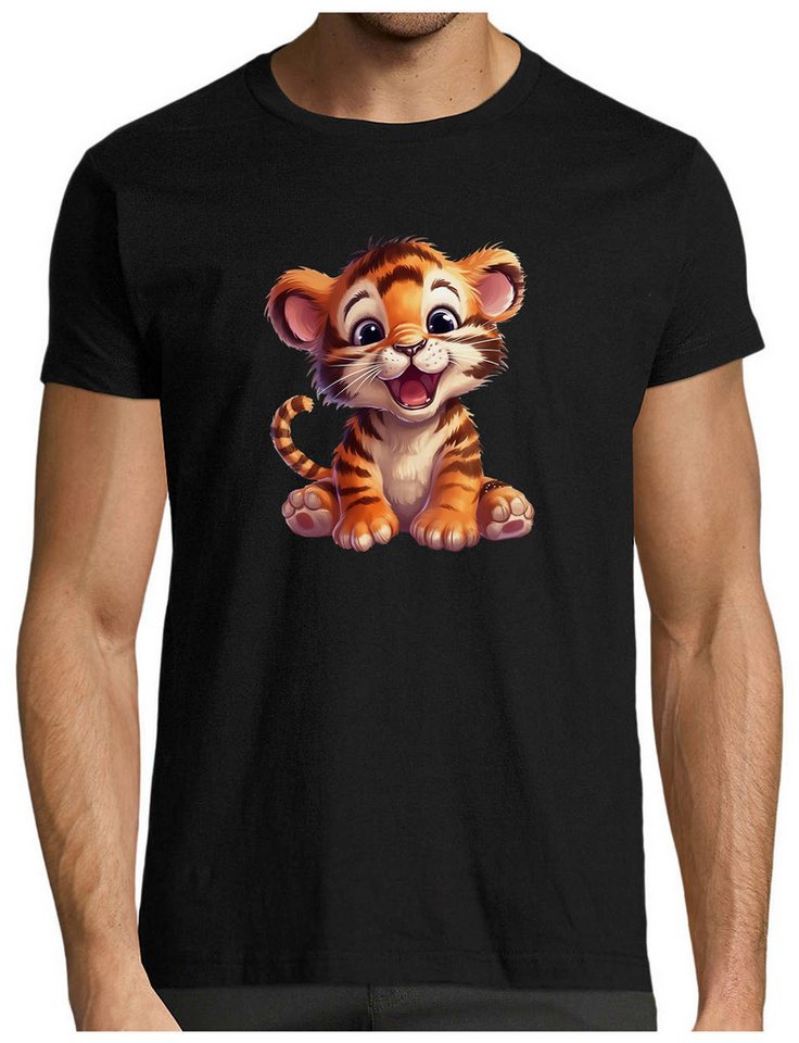 MyDesign24 T-Shirt Herren Print Shirt - Cartoon Tiger Brustprint Baumwollshirt mit Wildtier Aufdruck Regular Fit i266 von MyDesign24