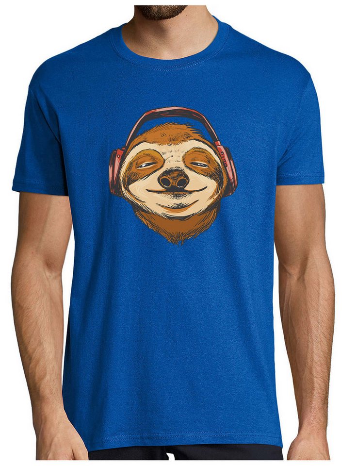 MyDesign24 T-Shirt Herren Print Shirt - Cooles Faultier mit Kopfhörern Baumwollshirt „Cooles Faultier“ Brustprint Regular Fit i370 von MyDesign24