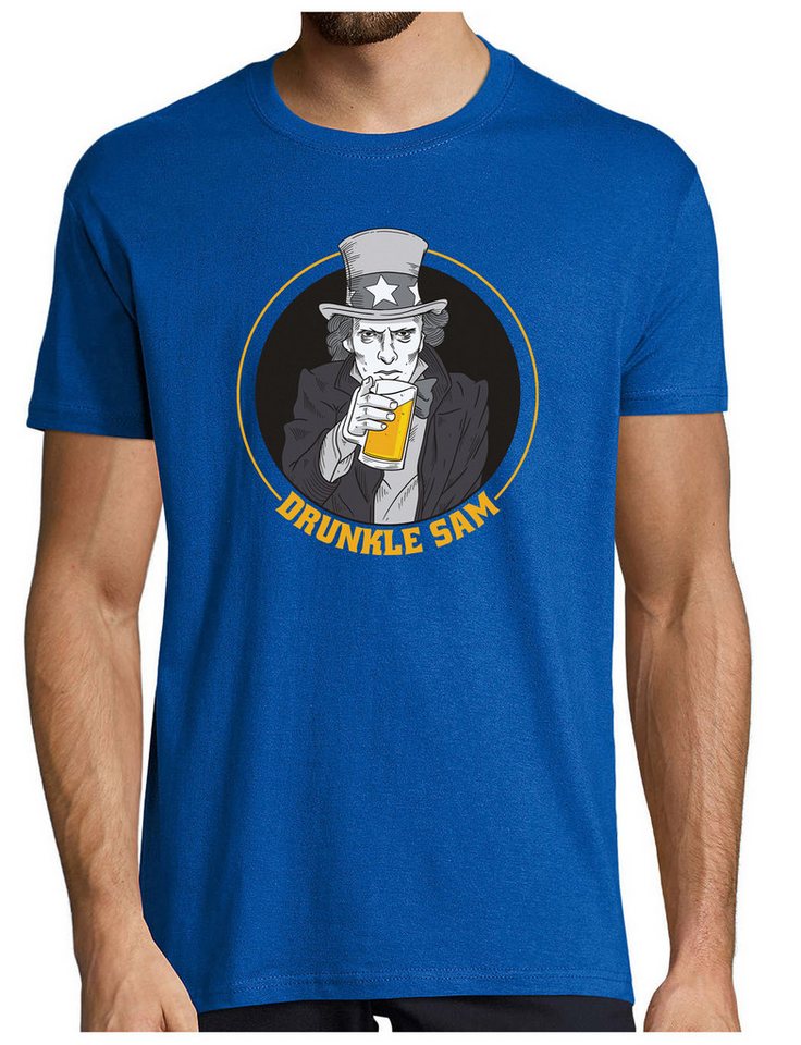 MyDesign24 T-Shirt Herren Print Shirt - Party Shirt USA Drunkle Sam Baumwollshirt „Drunkle Sam“ Brustprint Regular Fit i371 von MyDesign24