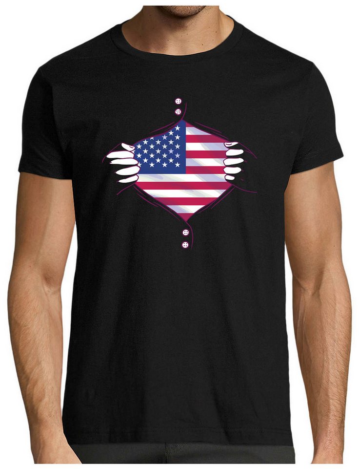 MyDesign24 T-Shirt Herren Print Shirt - Patriotisches USA Brustprint Baumwollshirt „USA Flaggen“ Brustprint Regular Fit i372 von MyDesign24