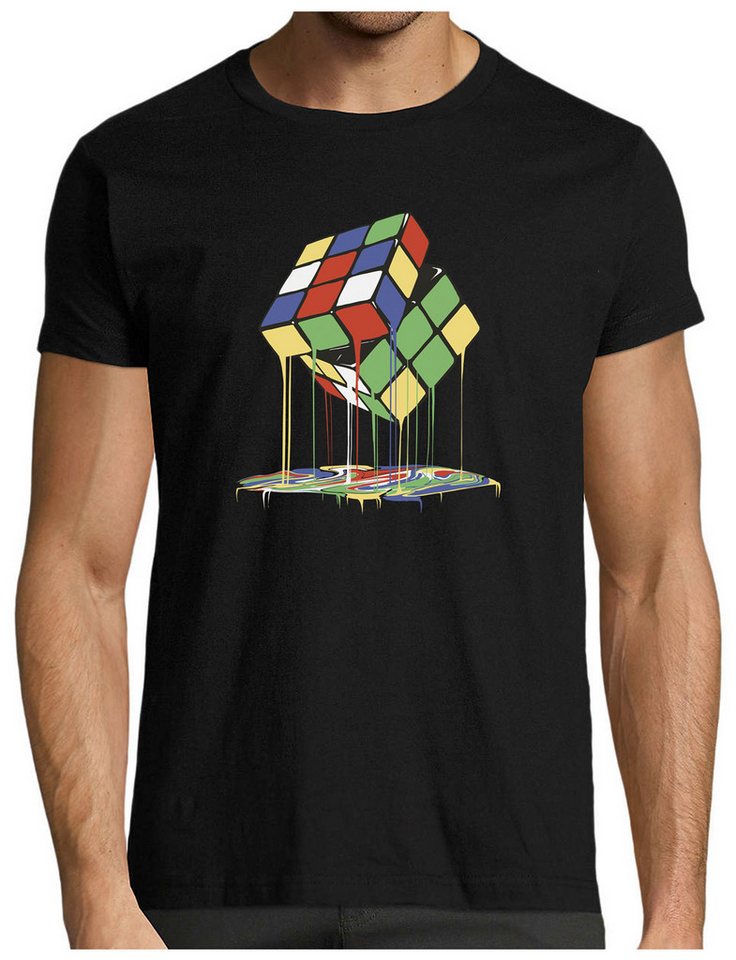 MyDesign24 T-Shirt Herren Print Shirt - Zerlaufender Zauberwürfel Baumwollshirt „zerlaufender Rubik Würfel“ Regular Fit i362 von MyDesign24