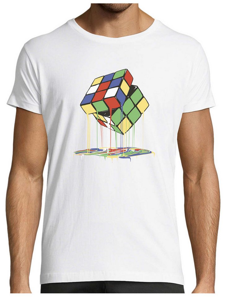 MyDesign24 T-Shirt Herren Print Shirt - Zerlaufender Zauberwürfel Baumwollshirt „zerlaufender Rubik Würfel“ Regular Fit i362 von MyDesign24