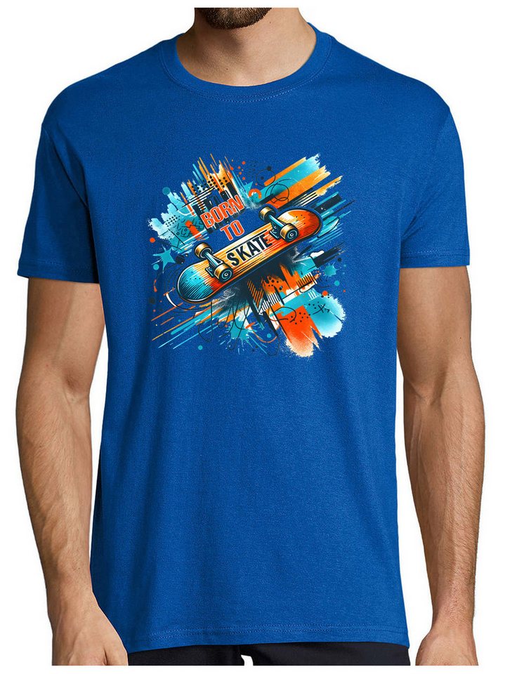 MyDesign24 T-Shirt Herren Skater Shirt "Born to Skate" in Ölfarbenoptik Skateboard und Born to Skate Schriftzug T-Shirt Regular Fit i534 von MyDesign24