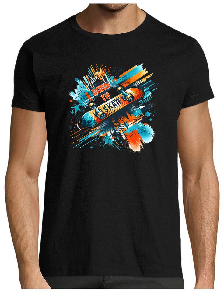 MyDesign24 T-Shirt Herren Skater Shirt "Born to Skate" in Ölfarbenoptik Skateboard und Born to Skate Schriftzug T-Shirt Regular Fit i534 von MyDesign24
