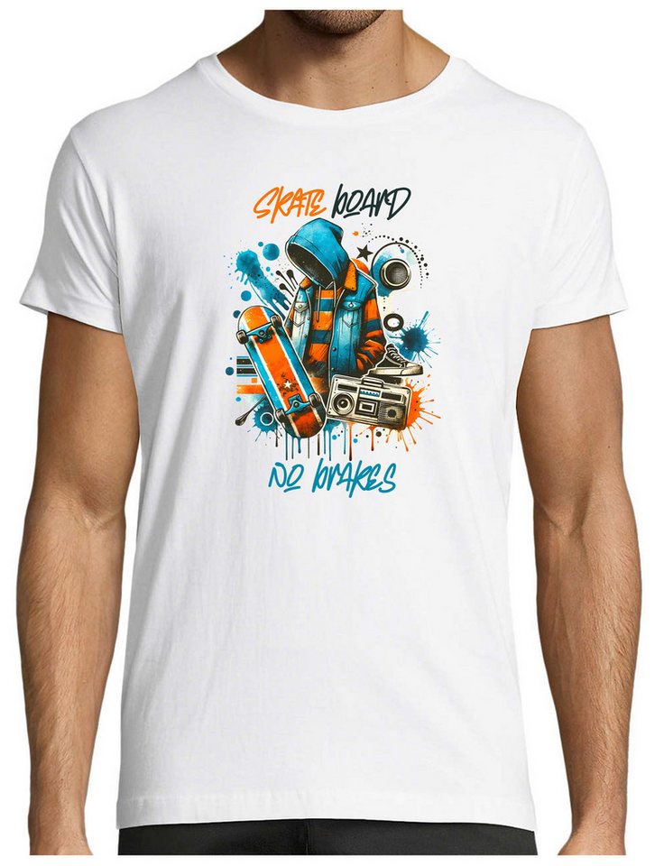 MyDesign24 T-Shirt Herren Skater Shirt "Skateboard No Brakes" Modernes Skate T-Shirt in Ölfarbenoptik Regular Fit i533 von MyDesign24