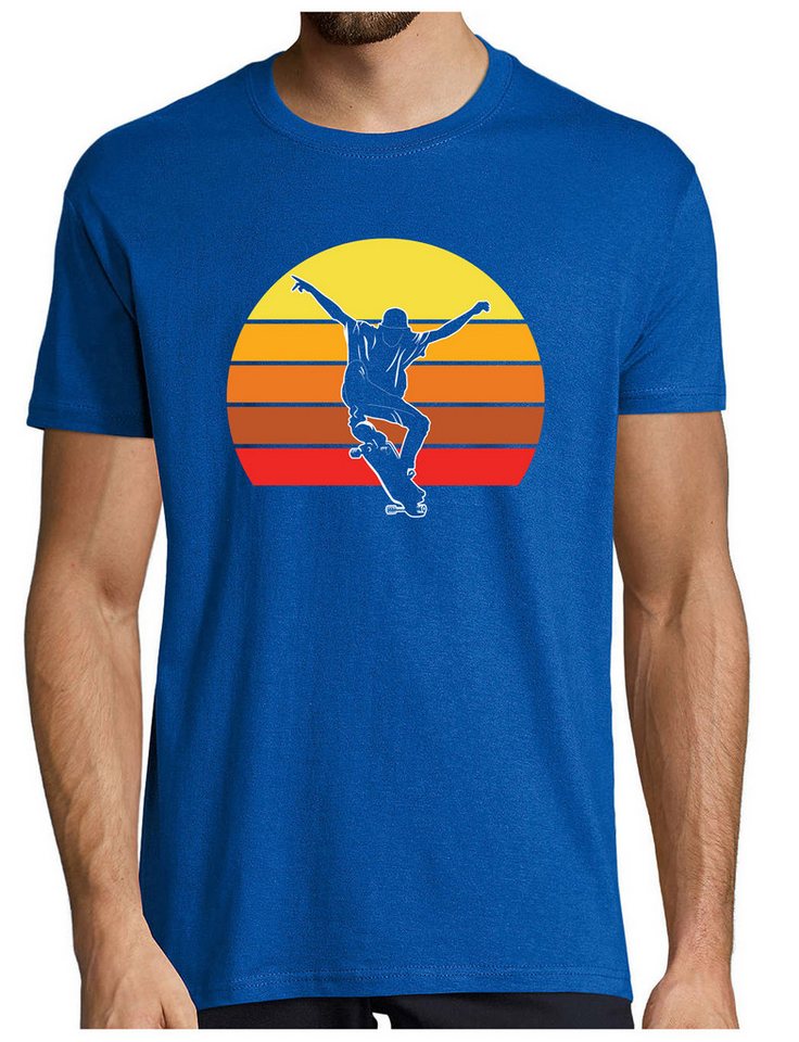 MyDesign24 T-Shirt Herren Skater Shirt Skateboarder vor einem Sonnenuntergang Modernes Skate T-Shirt in Retro Look Regular Fit i542 von MyDesign24