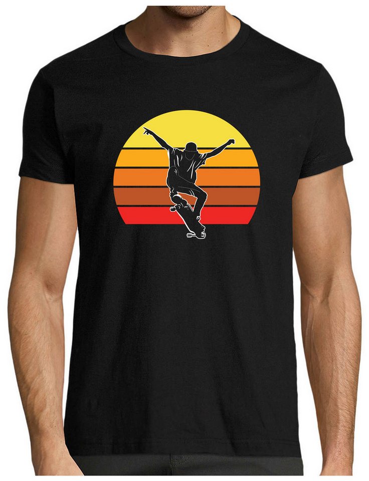 MyDesign24 T-Shirt Herren Skater Shirt Skateboarder vor einem Sonnenuntergang Modernes Skate T-Shirt in Retro Look Regular Fit i542 von MyDesign24