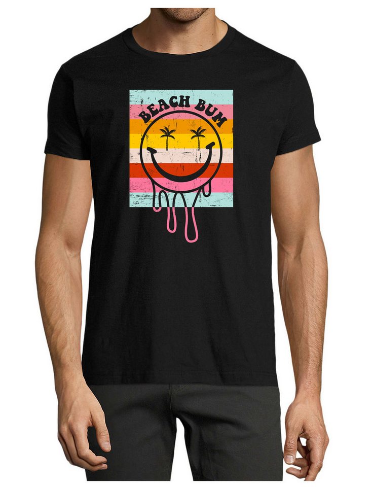 MyDesign24 T-Shirt Herren Smiley Print Shirt - Bunter Beach Bum Smiley Baumwollshirt mit Aufdruck Regular Fit, i291 von MyDesign24