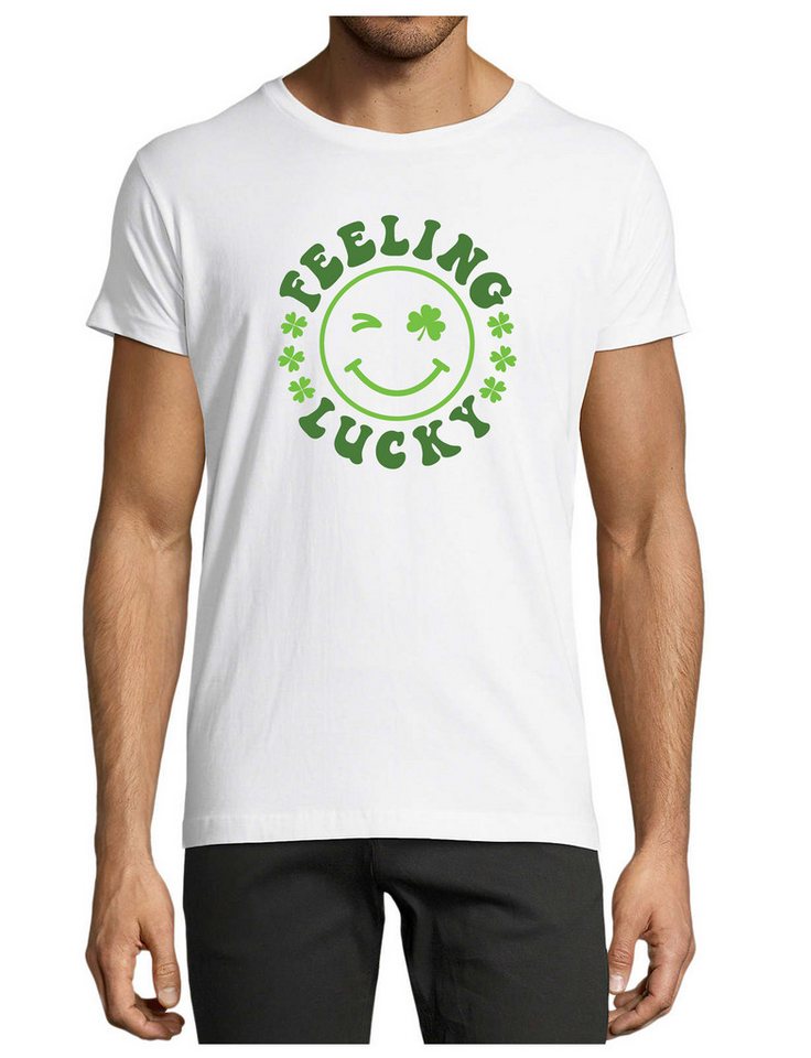 MyDesign24 T-Shirt Herren Print Shirt - Zwinkerndes Gesicht mit Kleeblättern Baumwollshirt mit Aufdruck Regular Fit i295 von MyDesign24