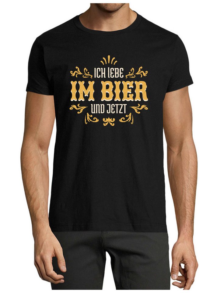 MyDesign24 T-Shirt Herren Sprüche Shirt - Trinkshirt Ich Lebe im Bier und Jetzt Baumwollshirt mit Aufdruck Regular Fit, i307 von MyDesign24