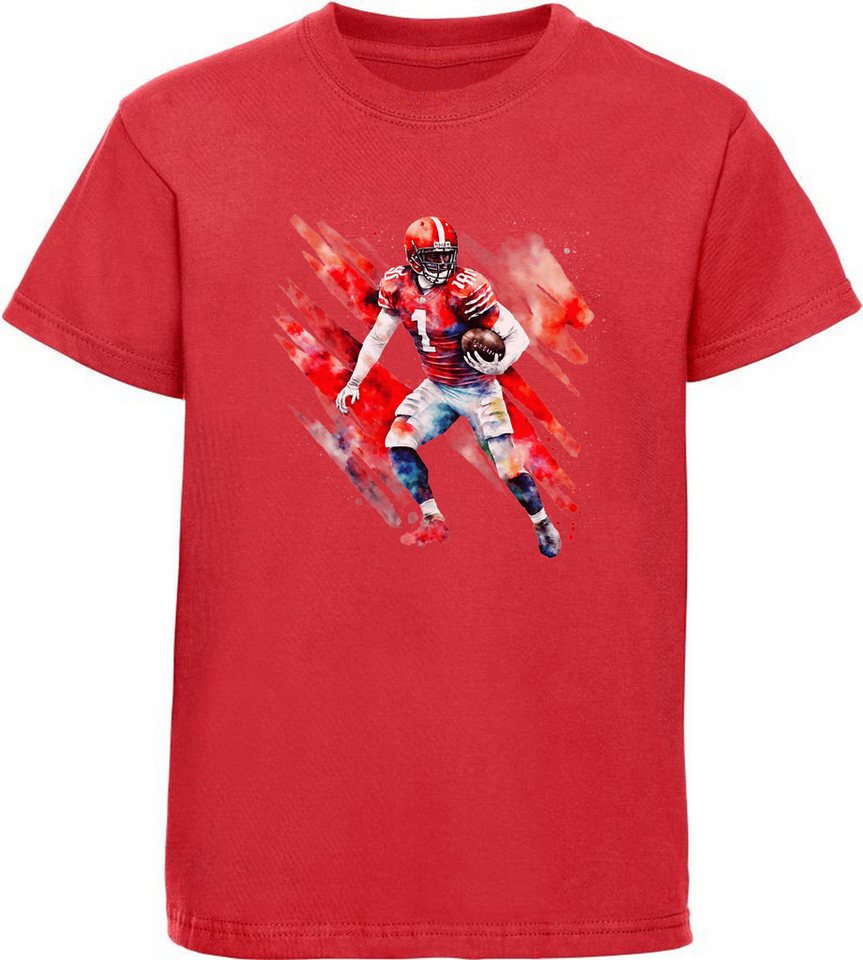 MyDesign24 T-Shirt Kinder Football Print Shirt - American Football Spieler in Ölfarben Bedrucktes Jungen und Mädchen American Football T-Shirt, i488 von MyDesign24