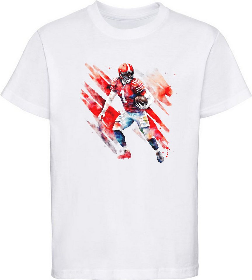 MyDesign24 T-Shirt Kinder Football Print Shirt - American Football Spieler in Ölfarben Bedrucktes Jungen und Mädchen American Football T-Shirt, i488 von MyDesign24