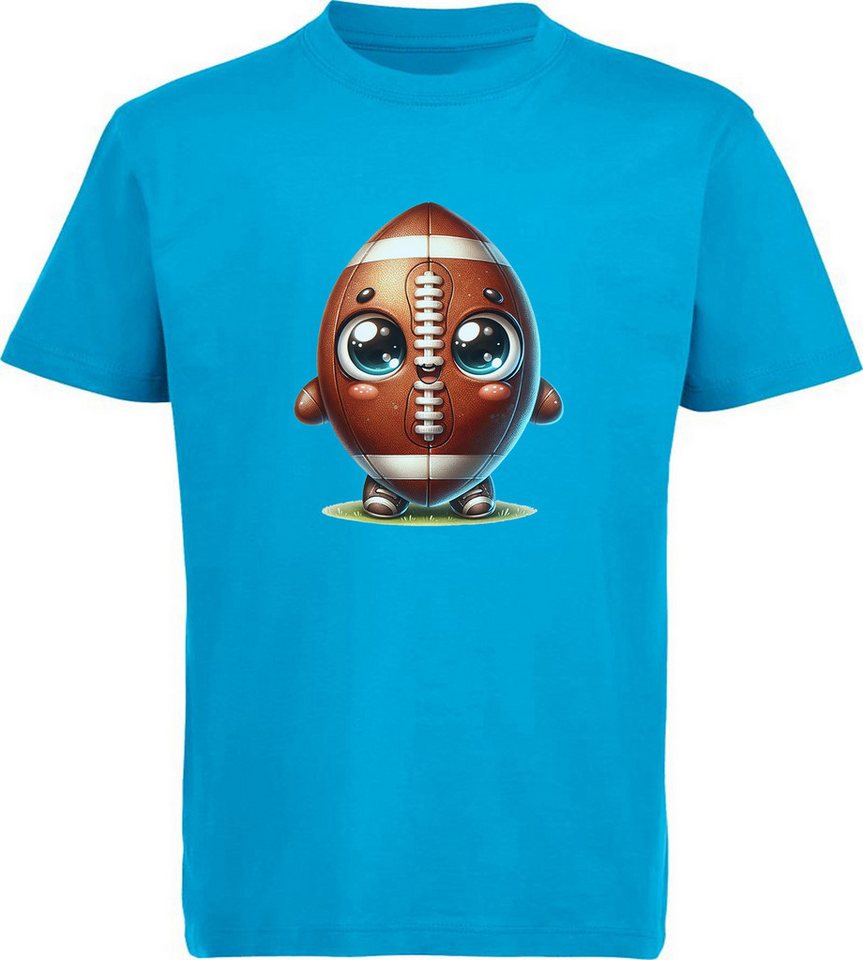 MyDesign24 T-Shirt Kinder Football Print Shirt - Niedlicher American Football mit Augen Bedrucktes Jungen und Mädchen American Football T-Shirt, i491 von MyDesign24