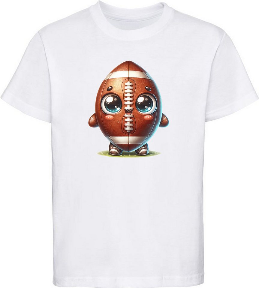 MyDesign24 T-Shirt Kinder Football Print Shirt - Niedlicher American Football mit Augen Bedrucktes Jungen und Mädchen American Football T-Shirt, i491 von MyDesign24