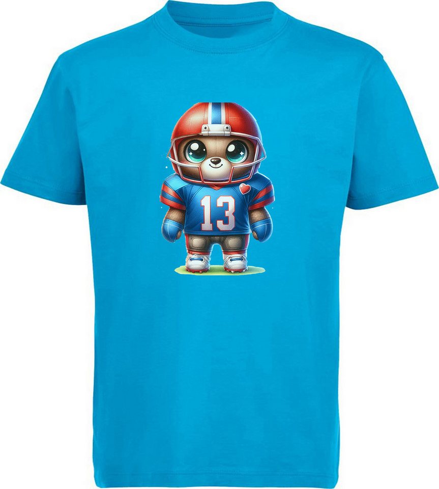 MyDesign24 T-Shirt Kinder Football Print Shirt - Teddy im American Football Outfit Bedrucktes Jungen und Mädchen American Football T-Shirt, i492 von MyDesign24