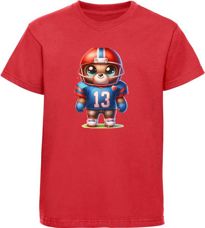 MyDesign24 T-Shirt Kinder Football Print Shirt - Teddy im American Football Outfit Bedrucktes Jungen und Mädchen American Football T-Shirt, i492 von MyDesign24